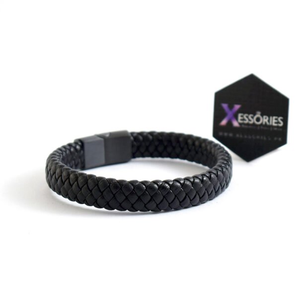 leather braided bracelet in black color by Xessories Pakistan